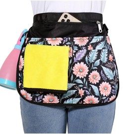 Bafelia Small Size Cleaning Caddy Apron for Women with 5 Pockets, Professional Waterproof Cleaning Supplies for Housekeepers, Pink Flowers, Small
