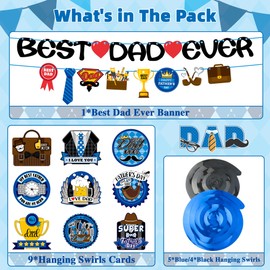 Joy Bang Fathers Day Decorations - Best Dad Ever Banner 9 Pcs Hanging Swirls for Father's Day, Happy Fathers Day Decorations for Home Office, Dad Birthday Party Decor