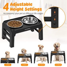 URPOWER 4 Height Adjustable Elevated Dog Bowls - 50oz Large Capacity Stainless Steel Bowls, No-Spill Edge, Non-Slip Stand for Small, Medium, Large Dogs & Pets