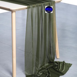 MDS 12 Pack 10ft Chiffon Table Runner 29 x 120 Inches Sheer Wedding Runner Romantic Rustic Table Runner for Wedding Decorations, Birthday Parties, Bridal Shower Party Arch Decor - Olive Green