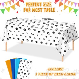 MASHAN 4 Pack Paw Print Plastic Tablecloths,Blue Orange Puppy Table Cloth Disposable Rectangle Table Covers for Kids Birthday Party, Dog Puppy Birthday Party Decorations and Supplies, 108 * 54inch