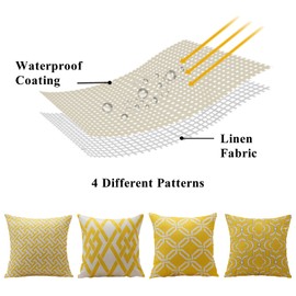 OTOSTAR Set of 4 Waterproof Throw Pillow Covers 18x18 Inch Farmhouse Geometric Square Pillow Cases for Couch Patio Furniture Balcony Garden Outdoor Decoration（Geometry40-Yellow）