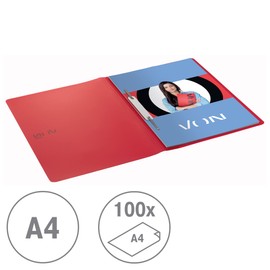 VON Leitz 46790025 Pack of 10 A4 File Folders, PP Plastic, for 100 Sheets, Lightweight Softcover Folder with Modern Von Print, for School and Home, Red, Pack of 10