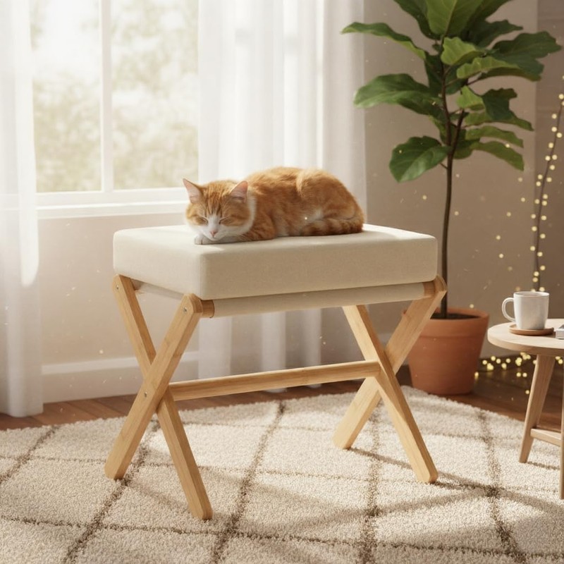 BAMBOOHOMIE Foldable Foot Stool Ottoman, Modern Foot Rest with Bamboo