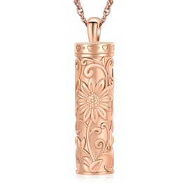 shajwo Cylinder Urn Necklace for Ashes for Women Men Sunflower Cremation Jewelry Vial Memorial Loved One Pendant,Full Rose Gold