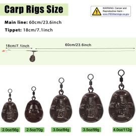 Carp Fishing Rigs Accessories Kit Carp Hair Rigs with Coated Sinker Weight Swivel Hooks Corn Bait Sleeves Leader Rigs for Bass Fishing Tackle Equipment 2.5oz