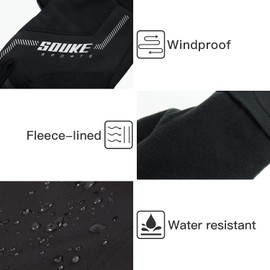 Souke Sports Cycling Bike Gloves Padded Fleeced Liner Full Finger Bicycle Touch Screen Anti-Slip Thermal Biking Gloves for Men Women