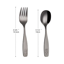 ANNOVA Kids Silverware Children's Safe Flatware Set Stainless Steel - Children Forks, Children Tablespoons, Toddler Utensils, Metal Cutlery Set for LunchBox (Black Gold, 6)
