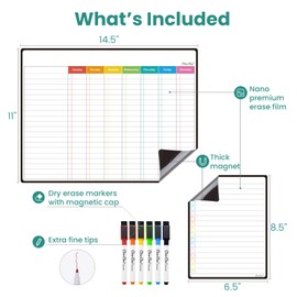 Magnetic Dry Erase Chore Chart - 14.5"x11" Chore Chart for Kids, Teens and Adults - 6.5"x8.5" List Board for Fridge - 6 Extra Fine Point Markers Included - Shipped Flat