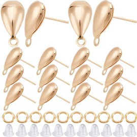 CREATCABIN Pack of 30 18 K Gold-Plated Brass Drop Earrings Stud Earrings Earrings Accessories Stud Components Horizontal Loops for DIY Jewellery Making, 0.7 x 0.3 Inches