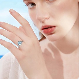 TYSO Sterling Silver Moonstone Tentacle Ring - Ocean Animal Jewelry Gift for Women