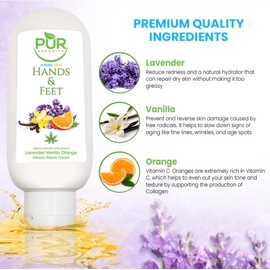 PUR ORGANICS Hands & Feet Cream Certified Organic Cold pressed Hempseed oil, Lavender Vanilla & Orange Vegan & Natural moisturizing infusion for dry skin 177ml