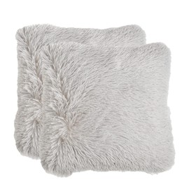 Sienna Fluffy Shaggy Pack of 2 x Cushion Covers 45 x 45 cm Square Long Soft Fibre Home Sofa Pillow Couch Reversible Set, 18" x 18" - Silver Grey