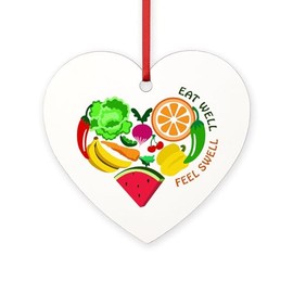 CafePress Eat Well Feel Swell 3.25" x 3" Wood Heart Ornament