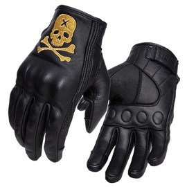 Keebik Goatskin Leather Motorcycle Motorbike Powersports Racing Gloves Reflective Skull Touchscreen for Men and Women Model (HEE4, X-Large)