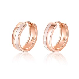 PHNIBIRD Hoop Earrings Rose Gold Women's 925 Sterling Silver Hoop Earrings with Mother of Pearl Diameter 13 mm Small Sleeping Hoop Earrings, Sterling Silver, Nacre