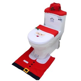 NICEYEA 3Pcs Christmas Toilet Cover Decorations Set Santa Toilet Lid Cover Non-Slip Bath Rugs Tank Cover Bathroom Decorations Xmas Party Accessories
