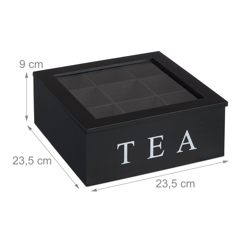Relaxdays Tea Box, 9 Compartments, Tea Bag Storage, MDF, Acrylic,