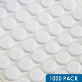 1000 Pack Rok Hardware Heavy Duty 3/8" (9.5mm) Diameter Self-Adhesive Felt Pads, Furniture/Cabinet Bumpers, 1/8" (3mm) Height, Round, White - ROKFELTP38WHT
