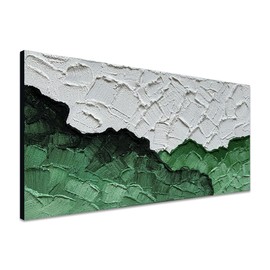 Hand-Painted Green White Texture Oil Painting Modern Abstract Canvas Wall Art Minimalist Color Block Artwork Home Decoration 20x40 Inches