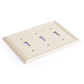 Henne Bery Sunken Pearls Heavy Duty Decorative Wall Plate Switch Plate Outlet Cover, Durable Solid Zinc Alloy (Triple Toggle, Light Almond)