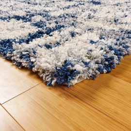Gertmenian Indoor Modern Plush and Non-Shedding Shaggy Carpet for Foyer Living Room Kitchen Entryway Bedroom Area Rug, 6x9 Medium, Abstract Cream Geometric Blue