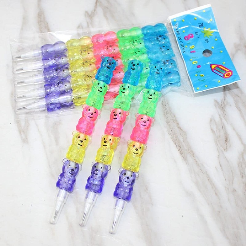 Acfun 15PCS Stackable Bear Pencils, Plastic Non-Sharpening Stacking Pencil，5 in