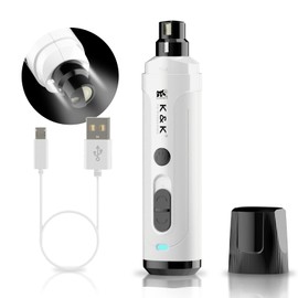 K&K Dog Nail Grinder with 2 LED Light for Large Medium Small Dogs Professional 2-Speed Powerful Electric pet Nail Clipper which Gentle and Painless Paws Grooming & Smoothing Tool (White)