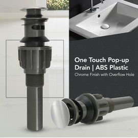 Bathroom Sink Drain with Overflow- Pop Up Drain for Bathroom Sink, Drain Assembly with Overflow Stopper, Sink Push Pop-up Drain Stopper for Lavatory Vanity Vessel Sink, Chrome