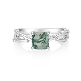 STARCHENIE Moss Agate Engagement Ring 925 Sterling Silver Twisted Infinity Ring Princess-Cut Wedding Ring for Women Size 10