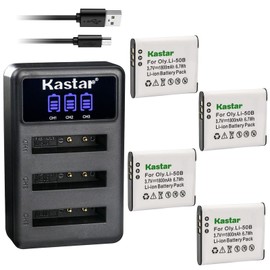 Kastar 4 Pack Battery and LCD Triple USB Charger Compatible with Olympus Stylus 1030SW, Stylus 9000, Stylus 9010, SZ-10, SZ-11, SZ-12, SZ-14, SZ-15, SZ-16, SZ-20, SZ-25MR, SZ-30MR, SZ-31MR iHS
