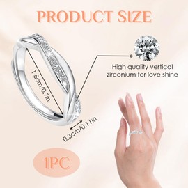 925 Sterling Silver Ring, Forever Linked Adjustable Crossover Thumb Silver Rings for Women Girls Cubic Zirconia Eternity Wedding Promise Ring, Gift for Christmas Mother's Day Valentine's Day