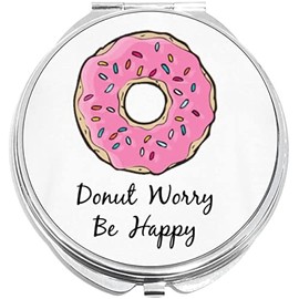 NewCharms Donut Worry Be Happy Compact with Mirrors - Perfect Pocket and Purse Size Folding Mirror for Applying Make Up Anywhere