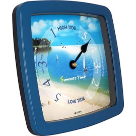 JUSTIME 8.5 Inch Atlantic Tide Clock for East Coast, High Tide Low Tide Clock with Plastic Water Resistant Case, Colorful Graphics Designed Home Wall Décor (TT423BB Beach Blue)