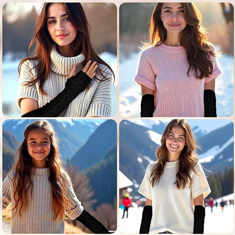 KYEDGC Arm Warmers Womens, Autumn Winter Black Arm Warmers, Knitted