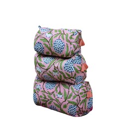 INDACORIFY Bolsas de aseo cosméticas con estampado de bloques de algodón 100%, kits de belleza bohemios, estuche de viaje, bolsa de algodón impresa (Pattern- 7)