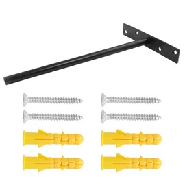 Rierdge 6 Pcs Heavy Duty Floating Shelf Bracket 10 Inch, Solid Steel Blind Shelf Supports, Hidden Brackets for Floating Wood Shelves with Screws and Wall Plugs (Black)