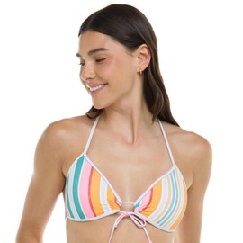 Eidon Women's Standard Summer Molded Cup Push Up Triangle Bikini Top Swimsuit, Santo Domingo Stripe