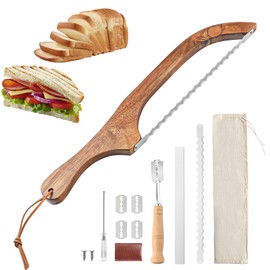 Bread Knife Set for Homemade Bread Wood Double Serrated Bread Knife for Homemade Bagels, Baguettes and More - Bread Bow Knife