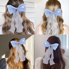 papasgix Hair Bow Clips: Solid Color Silk Ribbon Bows for Women and Girls (1, Blue)