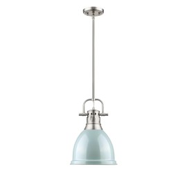 Golden Lighting 3604-S PW-SF Duncan Pendant, 14.25" x 8.88", Pewter with Seafoam Shade- Pendant Lights, Pendant Light, Kitchen Island Lighting, Ceiling Light Fixture, Pendant Lights Kitchen Island