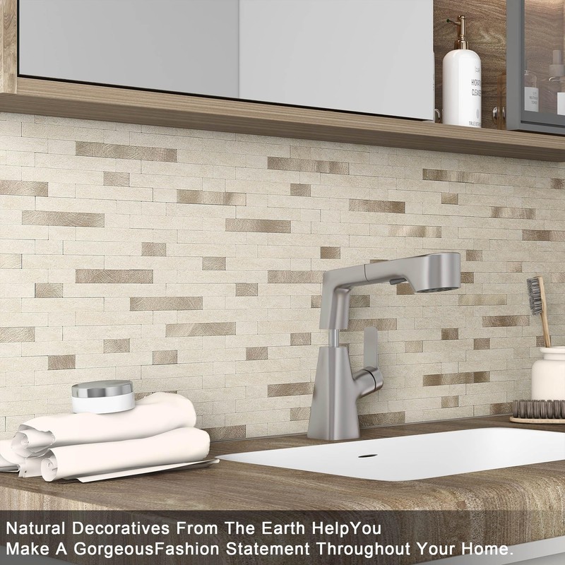 BeNice Marble Peel and Stick Backsplash Stick Tiles Subway Beige