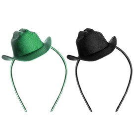 phnydreg 2Pcs Cowboy Mini Hat Headbands Cowgirl Mini Hat Headbands Accessories for Women Birthday Western Cowboy Party (black,green)