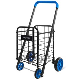 SereneLife Kids Utility/Shopping Cart with Rolling Swivel Front Wheels,66 lbs Capacity,Portable,Lightweight,Collapsible Compact Easy Folding Saves Space, Grocery,Laundry,Luggage with Your Child Blue