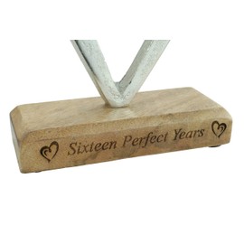 Sixteen Perfect Years 16th Anniversary Rustic Metal Heart Decoration – Free Standing Aluminium & Wooden Decoration (hssperf-16)