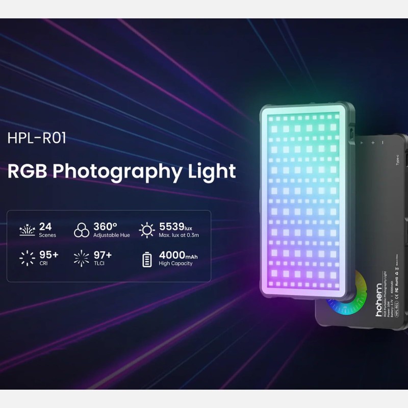 Hohem HPL-R01 Photography Lighting, On Camera Light, RGB Video Light,