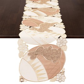 Grelucgo Embroidered Country Rustic Decorative Burlap Bunny Table Runner for Easters (14x69 inches)