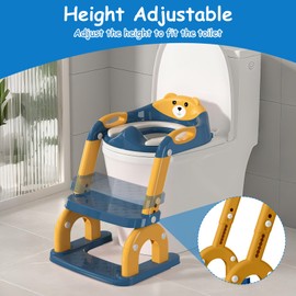 kimitimi Potty Training Seat with Step Stool for Toddlers - Upgrade 2-in-1 Toilet Seat Toilet Ladder for Kids Children Boys Girls, Anti-Slip Pad & Adjustable Height with Waterproof - Dark Blue