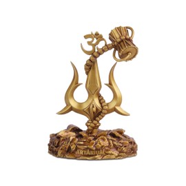 Artarium Trishul with Damru Decorative Showpiece for Puja, Shiv Symbol for Decoration, Shiva Trident Shoolam Trishul Car Dashboard Idol, Resin Mable & Gift Pack of 1 (3.9 Inch)