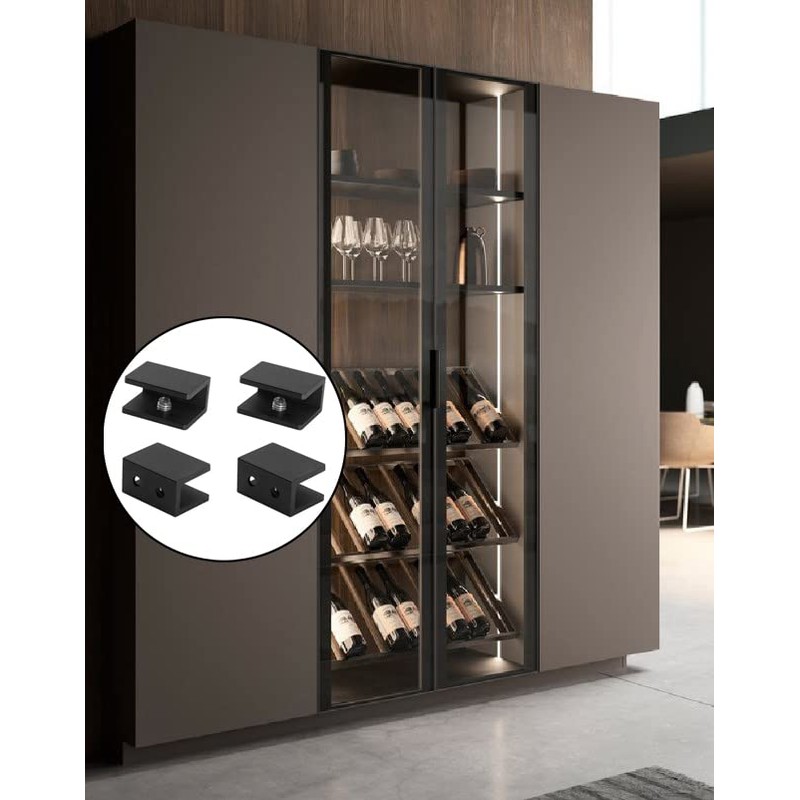AWEN 8Pcs Square Adjustable Frameless Glass Shelf Bracket Holder, Black